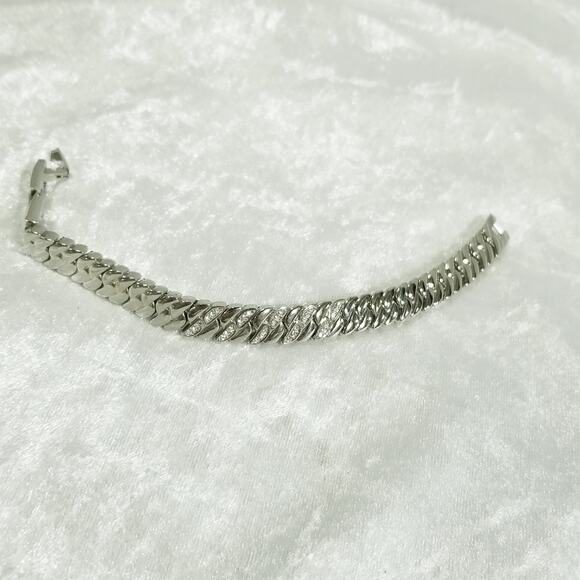 Silvertone rhinestone double clasp 7" bracelet 1.1478 - Picture 3 of 16